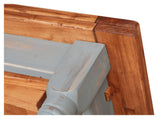 Table à rallonge champêtre en bois massif de tilleul massif, cadre gris antique, plateau fini naturel L160xPR90xH80 cm