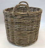 Grand panier de rangement rond en rotin gris