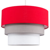 MiniSun Belle Abat-Jour pour Suspension de Plafond. Moderne - 3 Tambours en Cascade. Finition en Tissue Rouge, Gris et Blanc