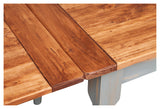 Table à rallonge champêtre en bois massif de tilleul massif, cadre gris antique, plateau fini naturel L160xPR90xH80 cm