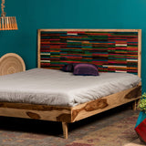 Native Home Lit Double 180 x 200 cm Sommier à Lattes sans Matelas avec Tête de Lit en Bois Massif Cadre de Lit Deux Places