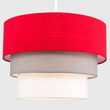 MiniSun Belle Abat-Jour pour Suspension de Plafond. Moderne - 3 Tambours en Cascade. Finition en Tissue Rouge, Gris et Blanc