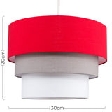 MiniSun Belle Abat-Jour pour Suspension de Plafond. Moderne - 3 Tambours en Cascade. Finition en Tissue Rouge, Gris et Blanc