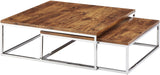 Relaxdays Table basse avec plateau en bois FLAT lot de 2 nature HxlxP: 27 x 80 x 80 cm table gigogne carré gain de place lot de 2 salon canapé table d'appoint cadre métal chromé, noir-marron