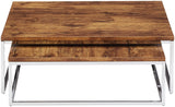 Relaxdays Table basse avec plateau en bois FLAT lot de 2 nature HxlxP: 27 x 80 x 80 cm table gigogne carré gain de place lot de 2 salon canapé table d'appoint cadre métal chromé, noir-marron