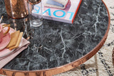 FineBuy Table Basse Rond 82,5 x 40 x 82,5 cm Apparence De Marbre Noir | Table d'appoint Conception Moderne | Table De Sofa Structure Métallique Cuivre | Table De Salon Grand Verre De Sécurité Acier