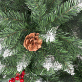 Sunjas Sapin de Noël Artificiel en PVC, avec Neige, Fruits Rouges, Ananas Véritables, Support en métal, Arbre pour Décoration de Noël (150cm, 400 Branches)