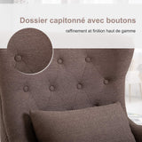 Homcom Fauteuil Chesterfield Vintage Grand Confort Dossier Assise capitonné avec Boutons Coussin Inclus Lin Taupe