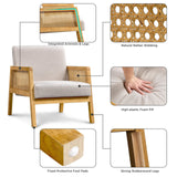 Abician Fauteuil de Salon en Bois et en Tissu Chaise de Rotin Relax avec Coussins Rembourrés pour Salon Chambre Vérandas Beige/1