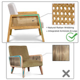 Abician Fauteuil de Salon en Bois et en Tissu Chaise de Rotin Relax avec Coussins Rembourrés pour Salon Chambre Vérandas Beige/1