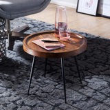 FineBuy Table d'appoint Rond 46 x 40 x 46 cm Sheesham Bois Massif métal Table Basse | Style Industriel Bois véritable Table de Salon | Table en Bois Jambes métalliques | Add on Table Table décorative