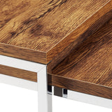 Relaxdays Table basse avec plateau en bois FLAT lot de 2 nature HxlxP: 27 x 80 x 80 cm table gigogne carré gain de place lot de 2 salon canapé table d'appoint cadre métal chromé, noir-marron