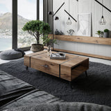 lukmebel Onyx Loft Table Basse Chêne Flagstaff Résistant Très Durable 104x60x41,5 Système Push-to-Open sur Pieds Métal